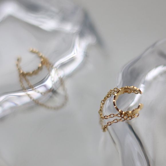 One Gold Plated Double Tassel Chain Circle Disk Ear Cuff - Picture 2 of 6